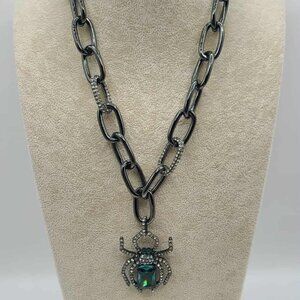 Betsey Johnson Chunky Black Spider Necklace with Green Crystal NWT!  HALLOWEEN